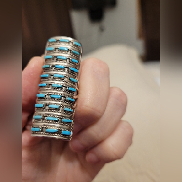 Native American Zuni Petit Point Sleeping Beauty Turquoise Ring - Picture 8 of 14